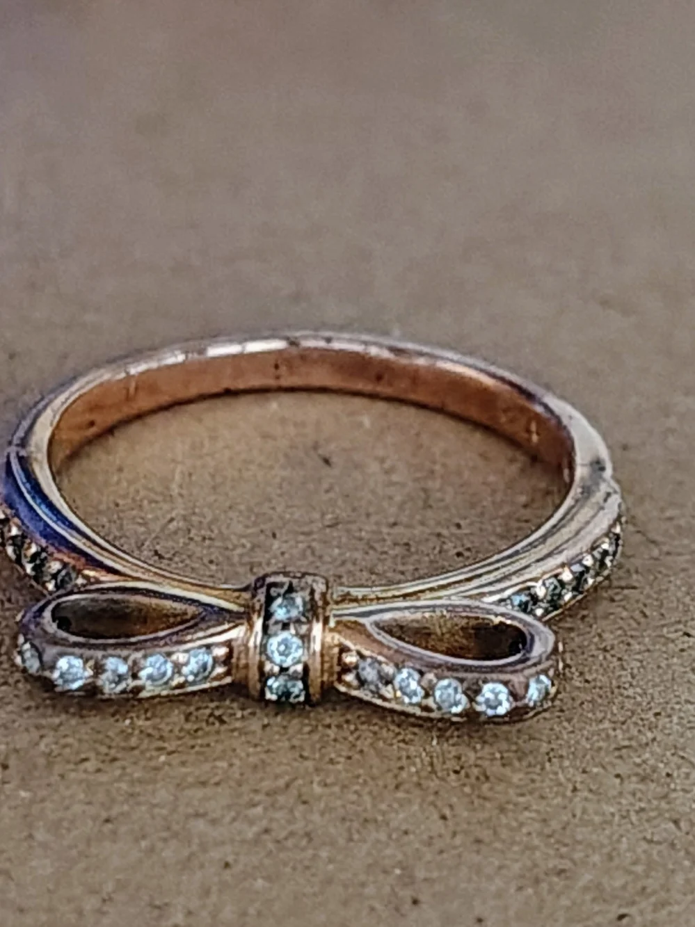PANDORA Bow Ring Rose Gold Plate Over Sterling Clear CZ Ribbon Band ALE R 50